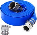 DAVCO 2" ID × 100 ft PVC Lay Flat Discharge Hose, Heavy Duty Reinforced Blue Pool Backwash Hoses For Swimming Drain Pools, with Aluminum Camlock C and E Fittings, Cam Lock Fitting Type A included