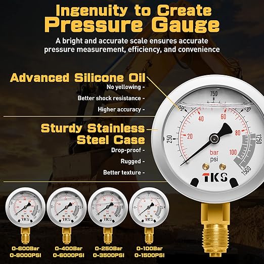Hydraulic Pressure Gauge Test Set for Excavator, Pressure Tester Coupling Kit with 4 Gauges (1500PSI, 3500PSI, 6000PSI, 9000PSI)