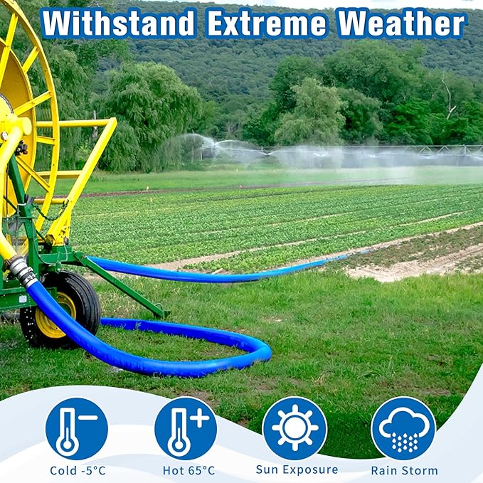 1.25 IN x 60FT Pool Backwash Hose Heavy Duty Drain Discharge Double PVC Layflat Hose with 2 Clamps, Weatherproof Burst Resistant for Water Transfer, Sump Pump, Pool Filter, Pool Drain (18.3M,Blue)