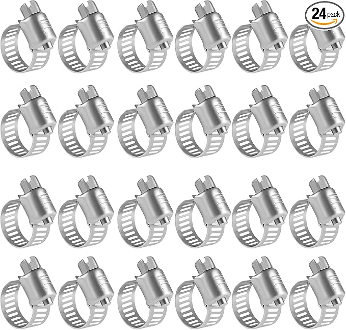 Winlong Stainless Steel Hose Clamps 1/2''- 24 PK Mini Size 6 Worm Gear Drive 3/4'' Clamps All 304 Clamping Range from 5/16 Inch to 7/8 Inch (8mm-22mm) for Automotive Plumbing, 1/2'' Hose Clamps