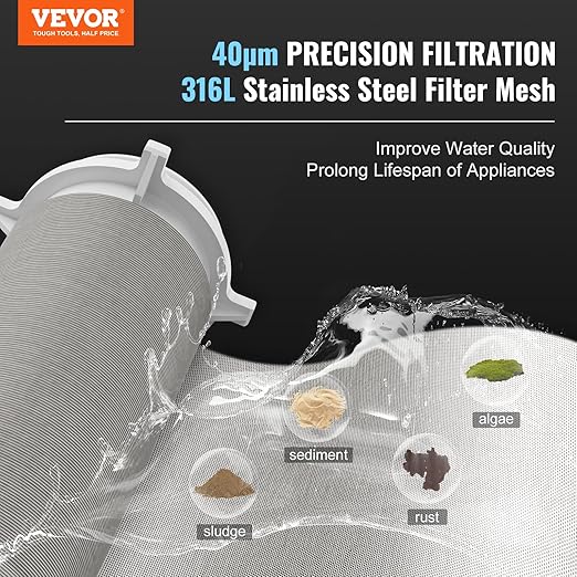 VEVOR Auto Flush Sediment Filter, 36 GPM Spin Down Water Filter with Touch Screen, 6Th Gen Backwash System, Bi-Side Scraper, 360° Install Whole House Pre Filter, Pressure Gauge, 1" MNPT, 3/4" FNPT