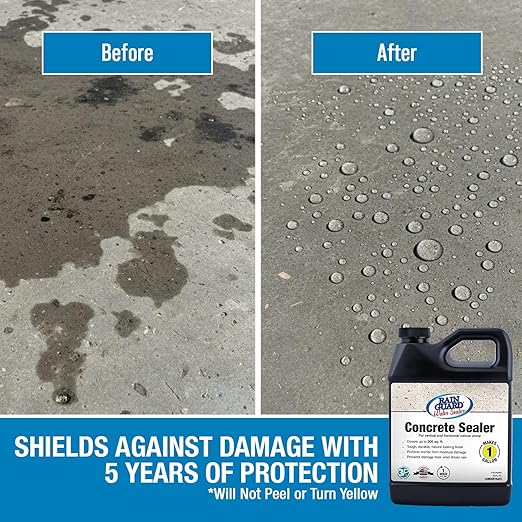 Rain Guard Water Sealers SP-4001 Concrete Sealer Concentrate Makes 1 Gallon - Clear Natural Finish - Deep Penetrating Water Repellent Protection for All Concrete Surfaces -Water-Based Silane/Siloxane