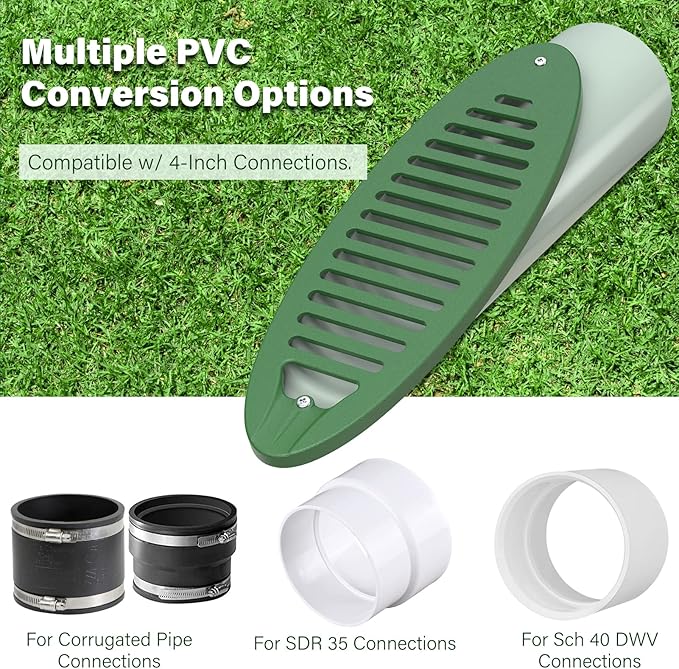 4 in. Green Angled Drainage Grate Yard Drain, Yard Drain Emitter for Sump Pump Discharge & Downspout Extensions, Protect Home Foundation & Reduce Stagnant Water, Compatible with 4-Inch Connections