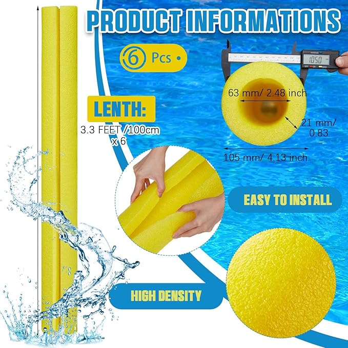 Hanaive 4 Pcs 40 Inch x 4. 1 Inch Jumbo Pool Noodles Bulk Large Swimming Swim Noodles for Floating Craft Projects Pre Slit Clamp Foam Protection Foam Tube Padding Bumper(Yellow)