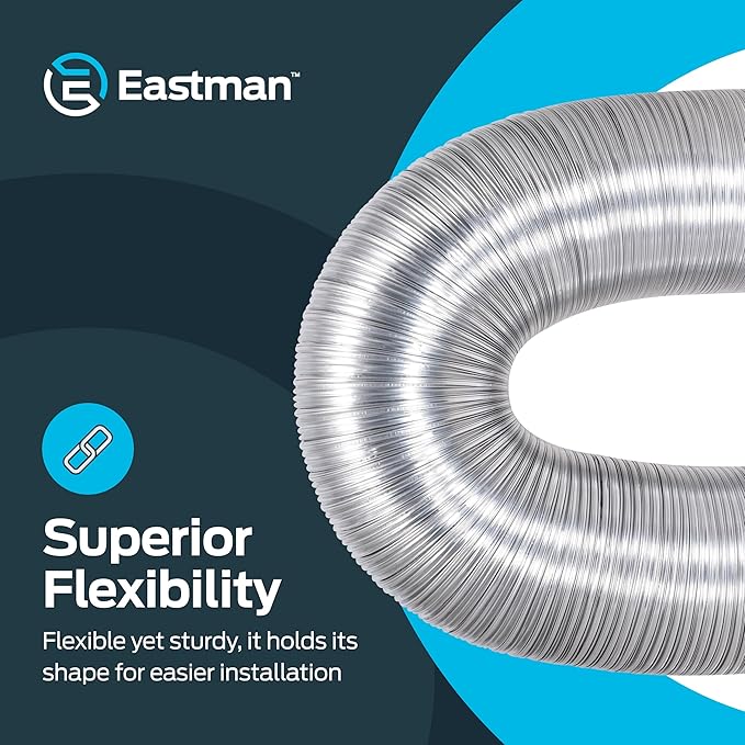 Eastman 8 Foot ArmorFlex Dryer Vent, Flexible Aluminum Duct with Clamps, Semi-Rigid, 69028