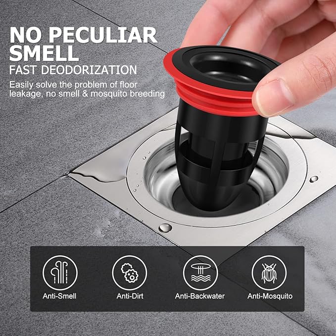NOLITOY 2pcs Shower Floor Drain Backflow Preventer, Waste Water Drainer Valve Sewer Core Plug Gas Sealer for Kitchen Bathroom (Black, White)