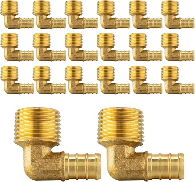 (Pack of 20) EFIELD Pex 1/2"x1/2" Male Threaded NPT Elbow Brass Crimp Fittings, ASTM F1807,(PEX1807096-20PCS)