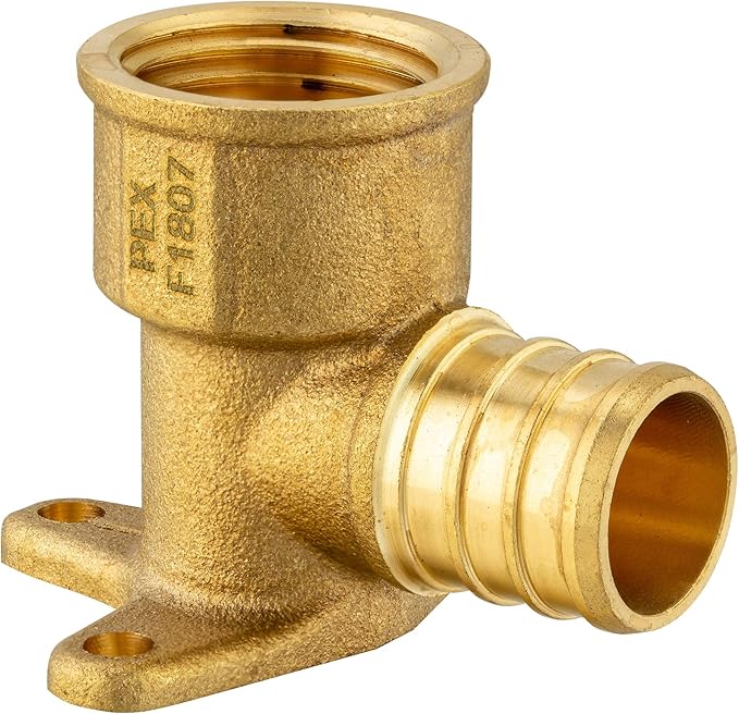 (Pack of 5) Pex 3/4 Inch x1/2 Inch Female NPT Drop-Ear Elbow Barb Crimp Brass Fitting, ASTM F1807,(PEX1807164)