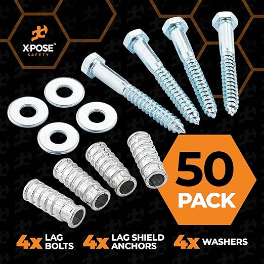 Concrete Anchors Set with 4" Lag Bolt, Lag Shield and Washer - 50 Sets per Pack - 1/2" Bolt Lag Screws 4-Inch for Speed Bumps for Asphalt - Galvanized Steel Lag Bolts