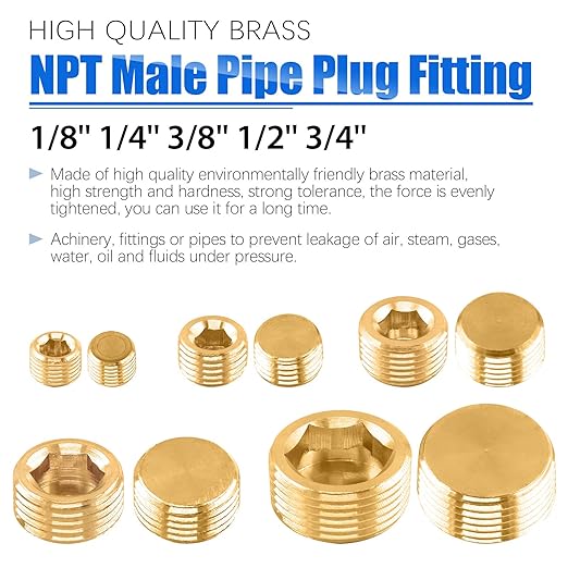 Glarks 6Pcs Copper 3/4'' NPT Male Pipe Plug Fitting