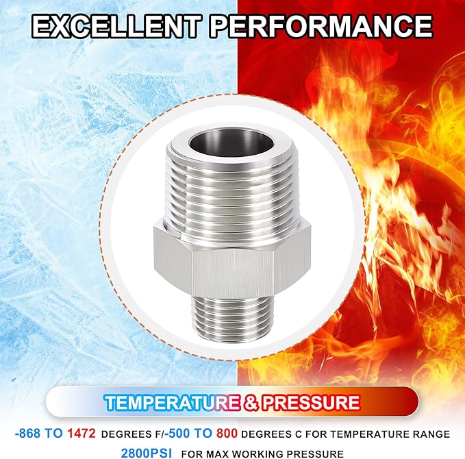 1 Pack 304 Stainless Steel Male to Male Adapter, 1" Male NPT x 3/8" Male NPT Hex Nipple Pipe Extension Fitting for Industrial, Automotive, Fluid Transfer, Home Gardening, Water