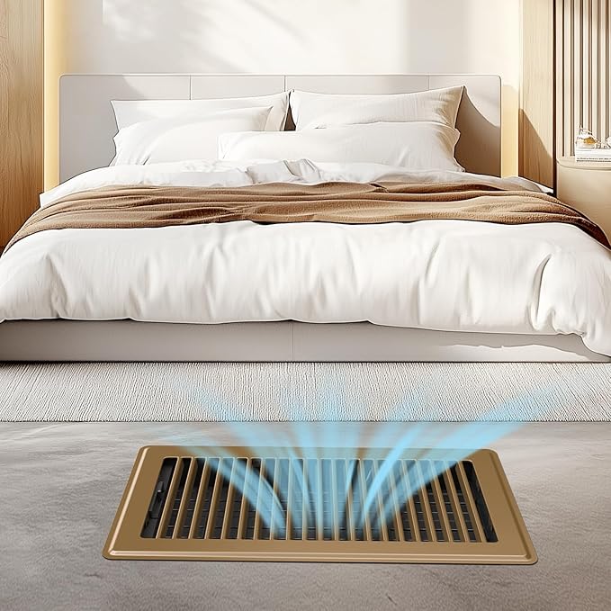 Floor Register Fits 6x12 and 12x6 Duct Opening - Heavy Duty Walkable Floor Vent Covers 4 Pack - High Airflow Adjustable HVAC Air Vent - Steel Rust-Proof Finish Vent Covers for Home & Office - Brown