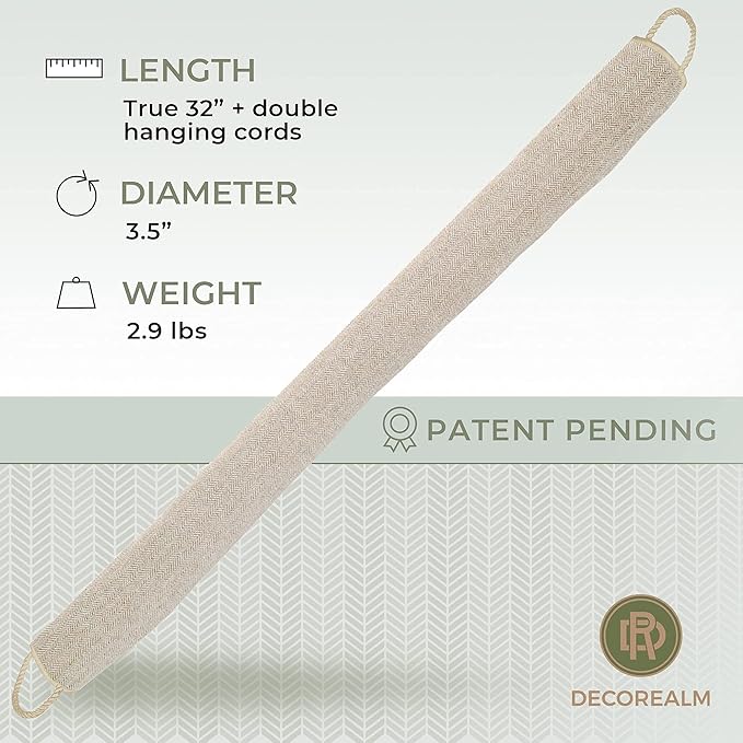 Heavy Duty Draft Stoppers and Blocker, Sound Proof Draft Guard for Doors and Windows, Decorative Cylinder Provides Insulation and Weather Stripping for Doors (Beige, 32 Inches)