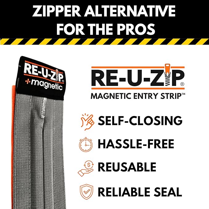 RE-U-ZIP® Self-Closing Ultra-Clear Magnetic Entry Strip Door Kit | Negative-Air Resistant and Reliable for Cleanrooms, Construction, Remodeling | Commercial 6 Mil FR Vinyl (5 x 5.8FT)