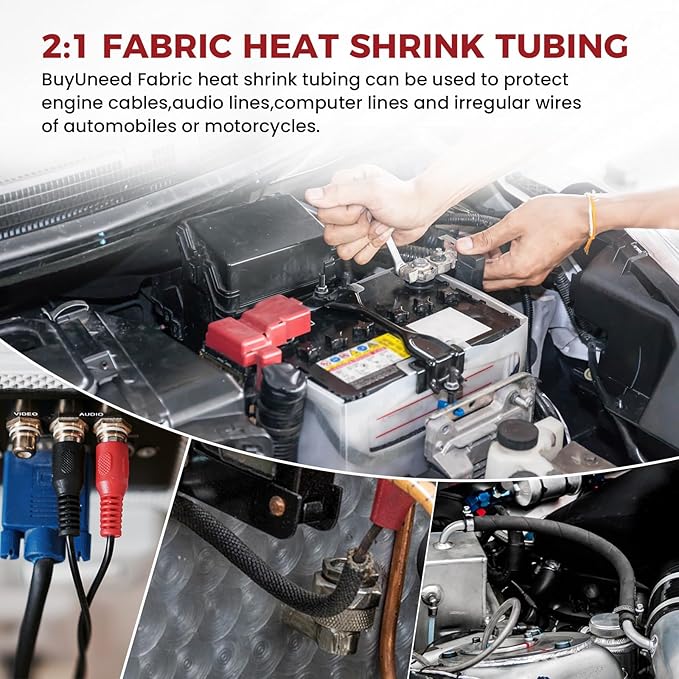 Heat Shrink Wire Loom 2:1 Shrinkable Braided Cable Sleeve 2 Inch ID-25ft Abrasion Protection Flexibility Fabric Wiring Harness Cover Sheath