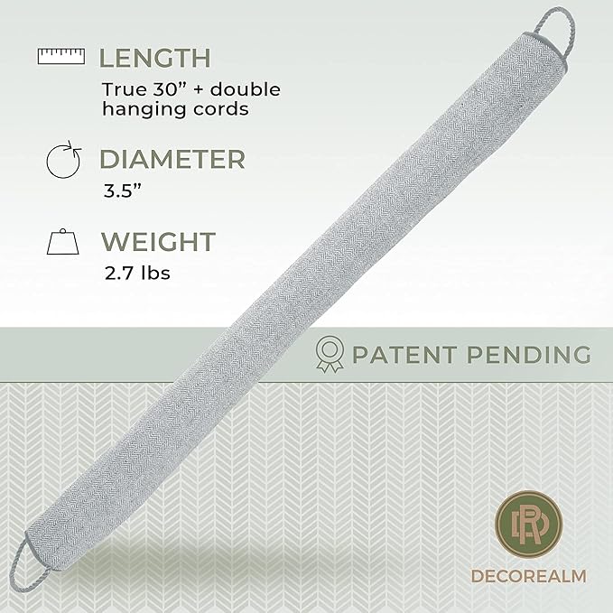 Heavy Duty Door Draft Stoppers and Blocker, Sound Proof Draft Guard for Doors and Windows, Decorative Cylinder Provides Door Insulation and Weather Stripping for Doors (Grey, 30 Inches)