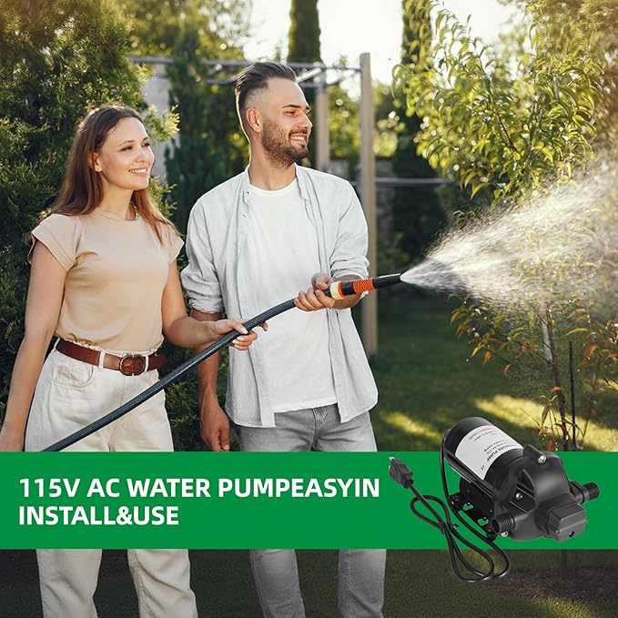 115V Water Pump with Power Plug,4GMP 40-80PSI Adjustable Self-Priming Diaphragm for Boats,On Demand RV Water Washdown Pump with Filter for Camper Bathroom Yacht Caravan,1 Pump + 1 Strainer