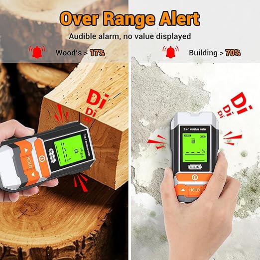 Wood Moisture Meter, 2 in 1 Pin & Pinless Moisture Tester, Digital Dampness Moisture Sensor Detector for Wood Firewood Drywall Paper Floor Woodworking, Water Leak Detector