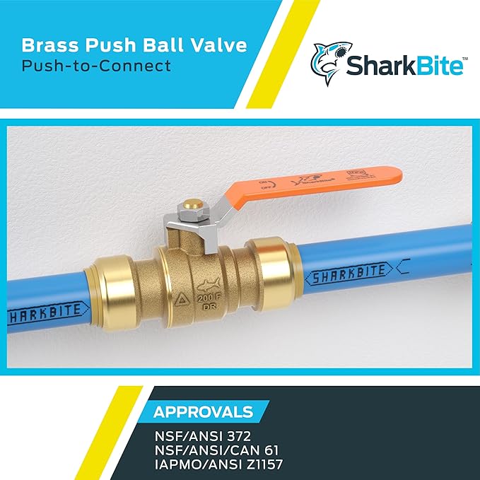 SharkBite 1 Inch Ball Valve, Push to Connect Brass Plumbing Fitting, Water Shut Off, PEX Pipe, Copper, CPVC, PE-RT, HDPE, 22223-0000LFA