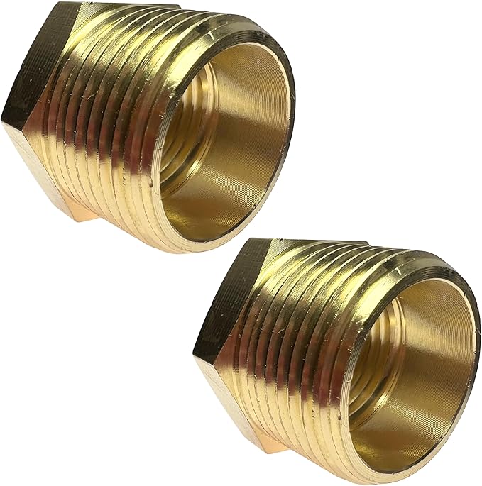 2pcs 3/4" NPT Male x 1/2" NPT Female Brass Reducer Hex Bushing Threaded Fitting Adapter by CX WONDERLAND