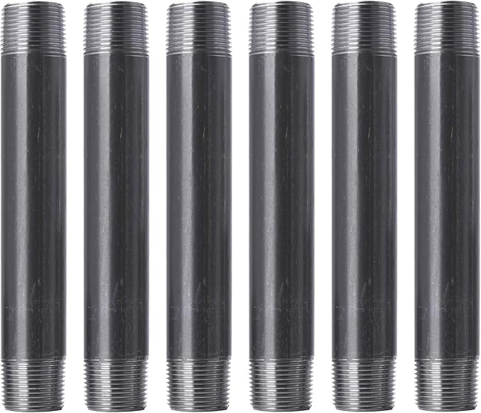 PIPE DECOR 1" x 8" Black Steel Plumbing Pipe, 6-Pack, Pre Cut Connector, Industrial Steel Grey Fits Standard One Inch Threaded Black Malleable Iron Fittings, Build Vintage DIY Furniture