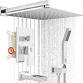 SR SUN RISE 16 Inches Bathtub Faucets Sets Complete Shower System with Tub Spout Wall Mounted Square Shower Head with Handheld Spray Shower Fixtures Contain Valve and Trim Kit, Polished Chrome