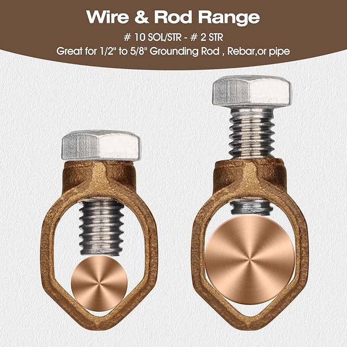 Ground Rod Clamp, Great for 1/2”, 5/8” and 3/4’’ Grounding Rods (1/2''-5/8'', Silicon Bronze Clamp, 2, V58)