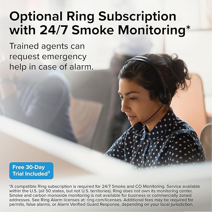 Kidde Smart Smoke Detector, Ring App Enabled for Real-Time Notifications, Hardwired Alarm, AA Backup Battery
