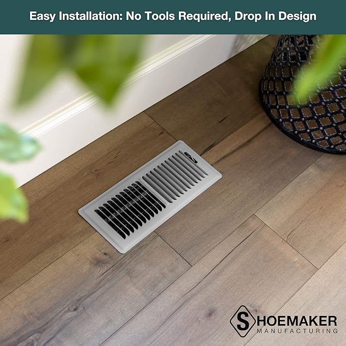 Shoemaker 4x10 Floor Register – Cement Gray Heavy Duty Metal Floor Vent Cover for Home Floors - Premium Forced Air Vent Covers