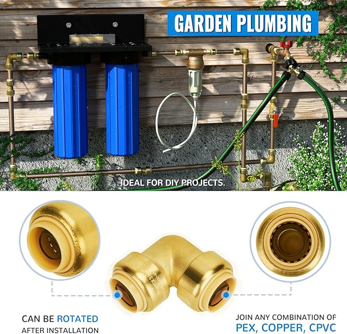 SUNGATOR 12-Pack PEX Elbow, 3/4-Inch Push Fit 90-Degree Plumbing Fitting Pipe Connector with Disconnect Clip, Push-to-Connect, Copper, CPVC, No Lead Brass
