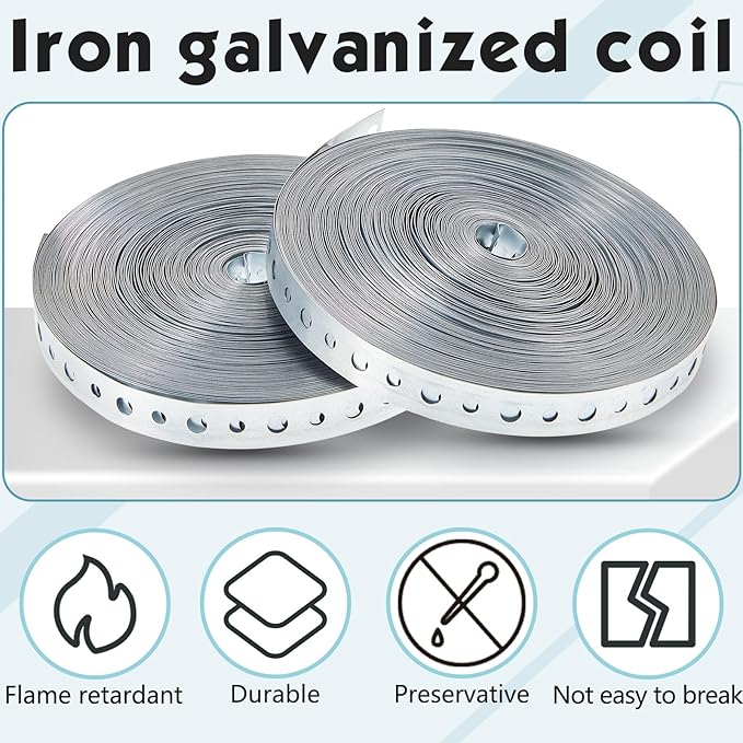 Gisafai 2 Rolls Galvanized Metal Pipe Strap 3/4 Inch x 100ft 24 Gauge Bendable Plumbers Pipe Hanger Strapping with Holes for Supports Flexible Trimming