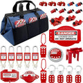 JOJOMARK Lockout Tagout Kit - Clamp-On Circuit Breaker Lockout, Group Lockout Hasps, Lockout Tag, Universal Multi- Pole Breaker with Pocket Bag (Blue Bag kit)