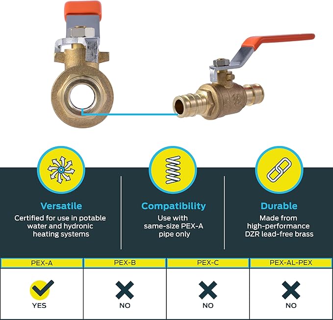 SharkBite 1/2 Inch Expansion Ball Valve for PEX-A Pipe, Brass Plumbing Fittings for PEX A Tubing, UAB22461LFA