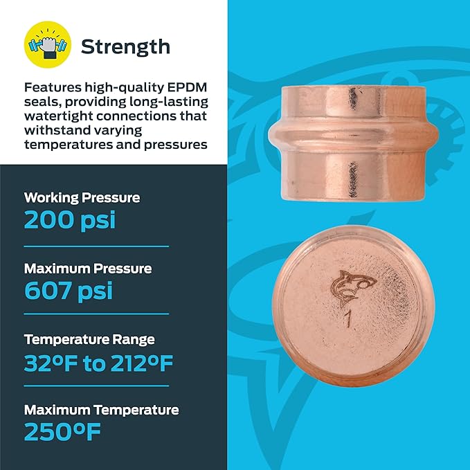 SharkBite 1 Inch End Cap, Copper Press Plumbing Fitting, Pack of 5, UPR520X5