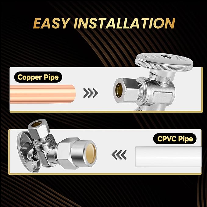30-Pack Foskan CPVC Angle Stop Valve,1/4 Turn Shut off Valve 1/2" CPVC x 3/8" OD,Chrome Plated Brass