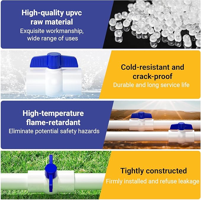 16PCS 3/4" PVC Ball Valve Threaded, Shut Off Valves Socket with Blue T-Handle, SCH40 Slip Water Pipe Valve for Water Project, Swimming Pool, Sewage Pump, Outdoor Plumbing & Irrigation System