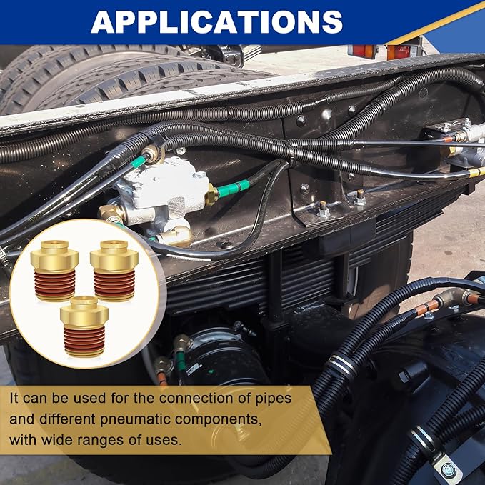 3/8" Brass Push to Connect DOT Air Brake Fittings, 3PCS Air Line Quick Connect Fittings 3/8" Tube OD x 1/2" NPT Connector Tube to Male Pipe for Truck Trailers Air Brake System