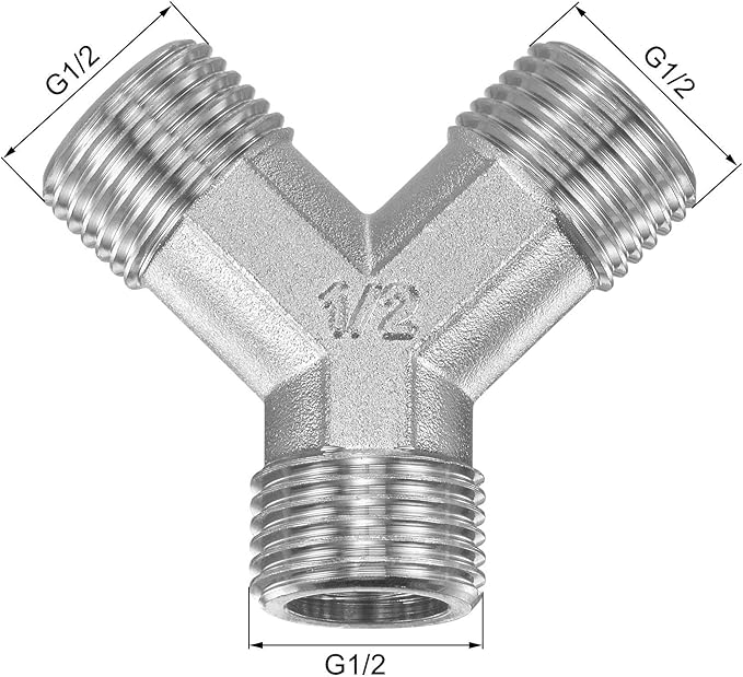 uxcell Pipe Fitting G1/2 Male Thread Y Shape 3 Way Wye Hose Connector Adapter, Nickel-Plated Copper