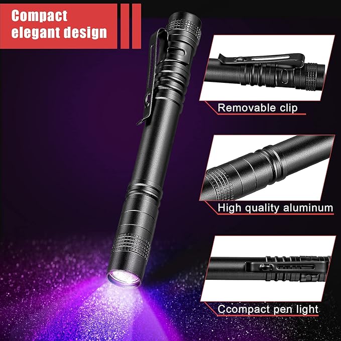 Honoson 8 Pieces UV Black Light Flashlight Small Blacklight Flashlights Pen Lights for Leak, Pet Urine, Hotel Inspection, Dry Stain and Dye Detector, 5.2 Inches Long
