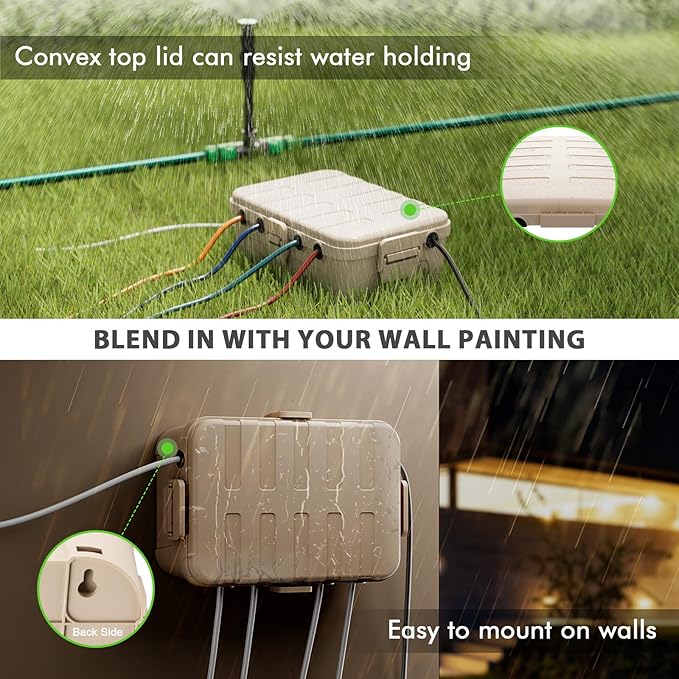 Flemoon 2-Piece Outdoor Waterproof Electrical Box Set – 12.5" x 8.5" x 5" Large & 8.1" x 4.9" x 3.1" Small Weatherproof Electrical Boxes for Power Strips, Outlets, Holiday String Lights, Almond