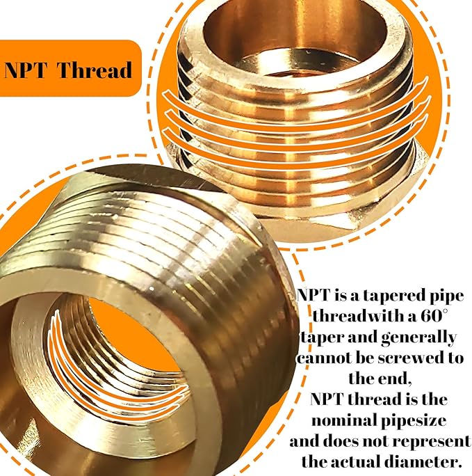 2 Pcs Brass Bushing 3/4" Male to 3/8" Female, 3/4" to 3/8" NPT Adapter Hex Brass Reducing Pipe Adapter Fitting Pipe Hose Tube Adapter Convert