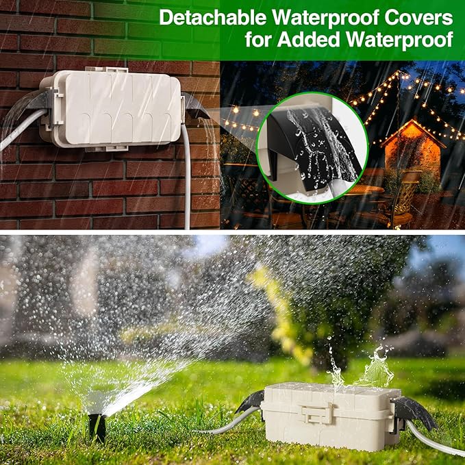 Flemoon 2-Piece Outdoor Waterproof Electrical Box Set – 12.5" x 8.5" x 5" Large & 8.1" x 4.9" x 3.1" Small Weatherproof Electrical Boxes for Power Strips, Outlets, Holiday String Lights, Almond
