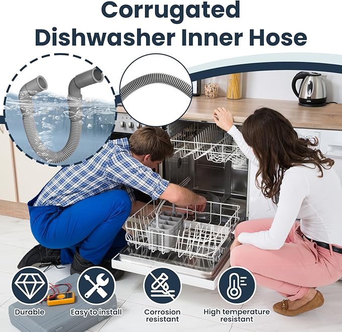 DD81-01502A Universal Dishwasher Water Inner Hose Replacement, Fit for Samsung Dishwasher Drain Hose, Plastic, Gray (Long 15.75in)