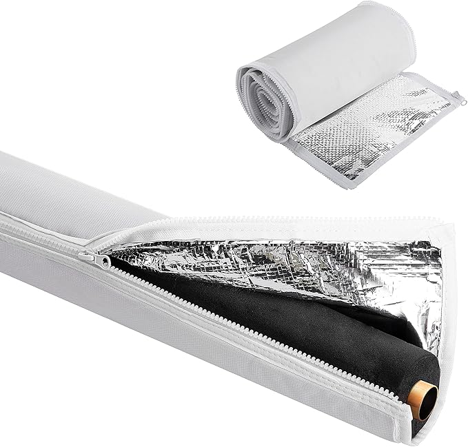 3-Layer Zipper HVAC Copper Pipe Insulation Cover,72x10.2 in 600D AC Pipe Insulation Covers for Outside,White Gray Copper Line Insulation Sleeve for Central Air Conditioning Mini Splits