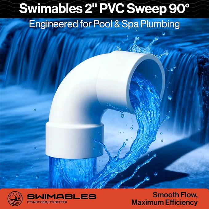 Swimables 2 Inch PVC Sweep 90 - Long Elbow Connector, Schedule 40 2 Inch PVC Sweep 90 Degree Elbow, High-Flow Pipe Elbows Fitting, Compatible with Spa Plumbing & Waterway Installations (1 Pack)