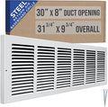 Fits 30x8 Duct Opening | Steel Baseboard Return Air Grille by Handua | Vent Cover Grill | 7/8" Margin Turnback [Depth] to Fit Baseboard | White | Outer Dimensions: 31.75"W X 9.75 "H