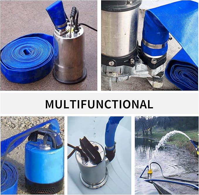 2" (Flat 3.4’’ width) x 50 FT Pool Backwash Hose Kit with Male NPT Adapter, Blue Reinforced Pool Drain Discharge Hose for Swimming Pool Filter Pump,with 2 Clamp and Thread Seal Tape