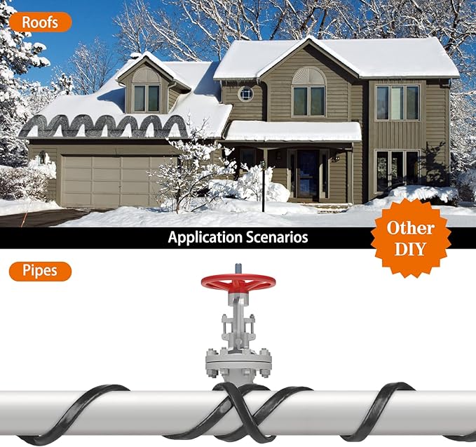 200FT(3~200FT Heat Tape for Water Pipes, -40°F Deicing Heating Cable, Freeze Protected Water Pipe Heating Cable,120V 5W/ft
