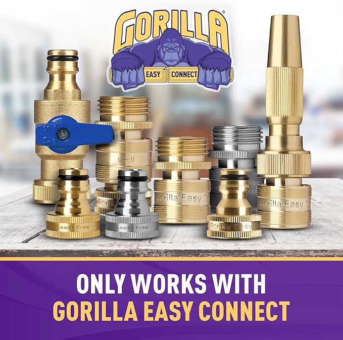 Gorilla Easy Connect Garden Hose Quick Connect Fittings ¾ Inch GHT Solid Brass Leak Proof to 200 PSI Heavy Duty