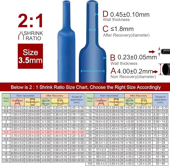 Chanzon 2:1 Ratio - 80Ft Roll - 9/64" (3.5mm) Heat Shrink Tubing 2:1(25M Total Length) Blue Polyolefin Sleeving Wrap Shrinking 2 to 1 1pcs